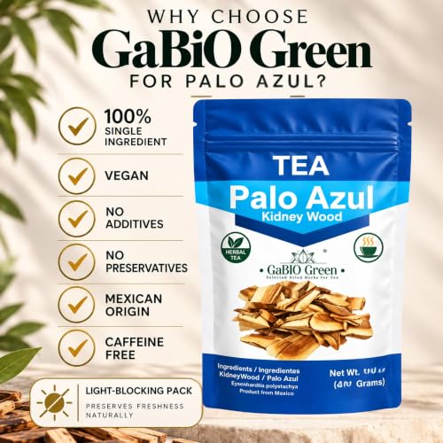 Gabio Green Palo Azul Tea Sticks 2.1oz - Traditional Mexican Herbal Infusion, Light-Blocking Resealable Pouch