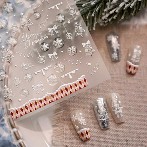 5D White Winter Snowflake Christmas Nail Stickers Self-Adhesive Decals