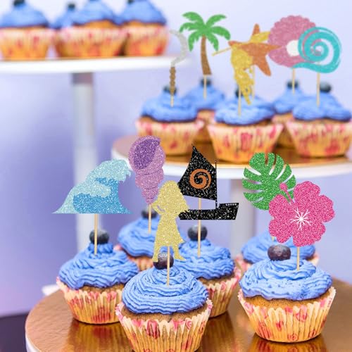 48 Tropical Hawaiian Cupcake Toppers for Summer Parties