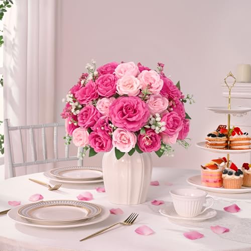 Yastouay Artificial Peony Flower Bouquets - Mixed Pink, 2 Pack, 7-Branch, 12-inch Stems