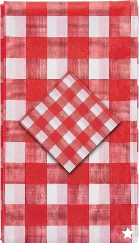 Gingham Disposable Plastic Tablecloth - 54 x 108 Inches, Red
