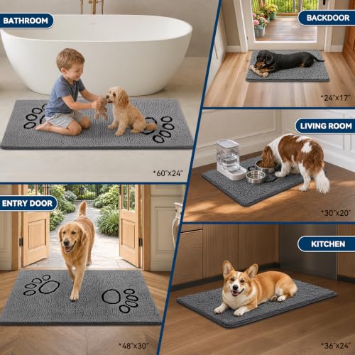 Bcoimo Chenille Dog Doormat - Absorbent Non-Slip Indoor Rug