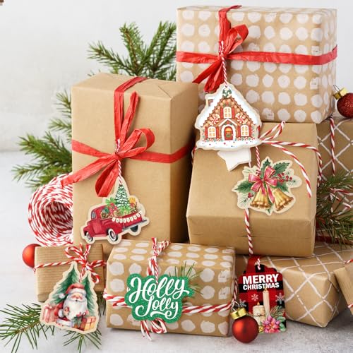 Christmas Gift Tags with String - Santa Design, 60 Pcs, Shape Variation