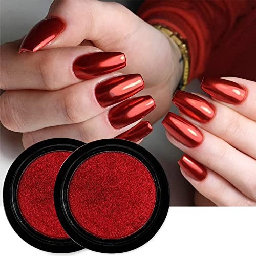 Furimuk Red Chrome Nail Powder - 2 Jars Metallic Mirror Effect Pigment Dust