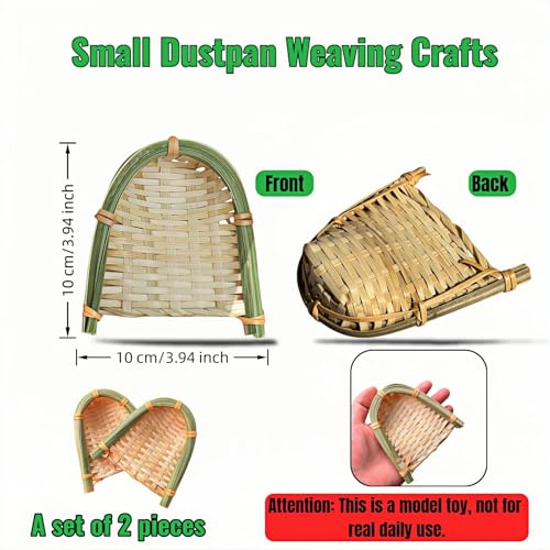 Mini Bamboo Woven Dustpan Craft Set - 2 Pack, 3.94" Handcrafted Decor
