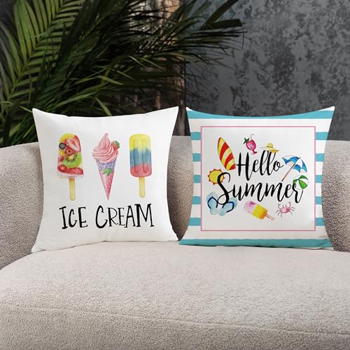 Mimkus 18x18 Inch Velvet Throw Pillow Covers, Set of 4 Ice Cream Blue