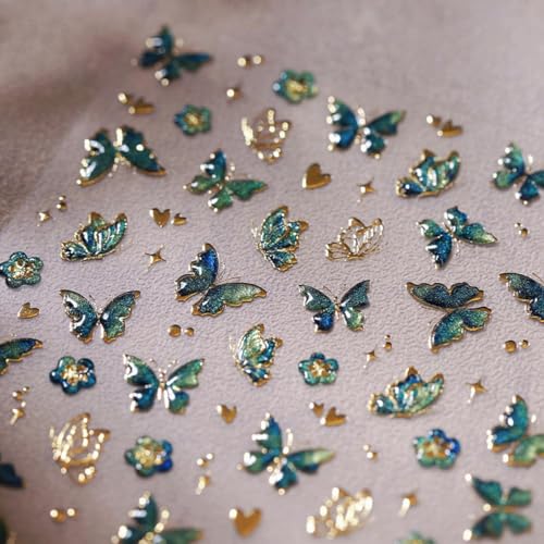 5D Embossed Green Butterfly Spring Nail Stickers Self-Adhesive Decals