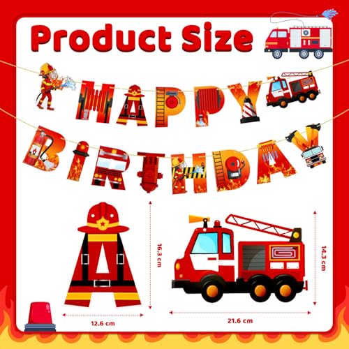 Firetruck Birthday Party Decorations Set with Banner and Hanging Swirls
