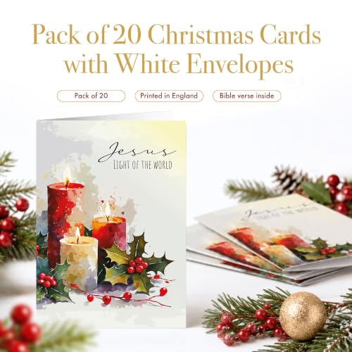 Religious Christmas Cards with Envelopes Pack of 20 Candlelight Holiday Greeting