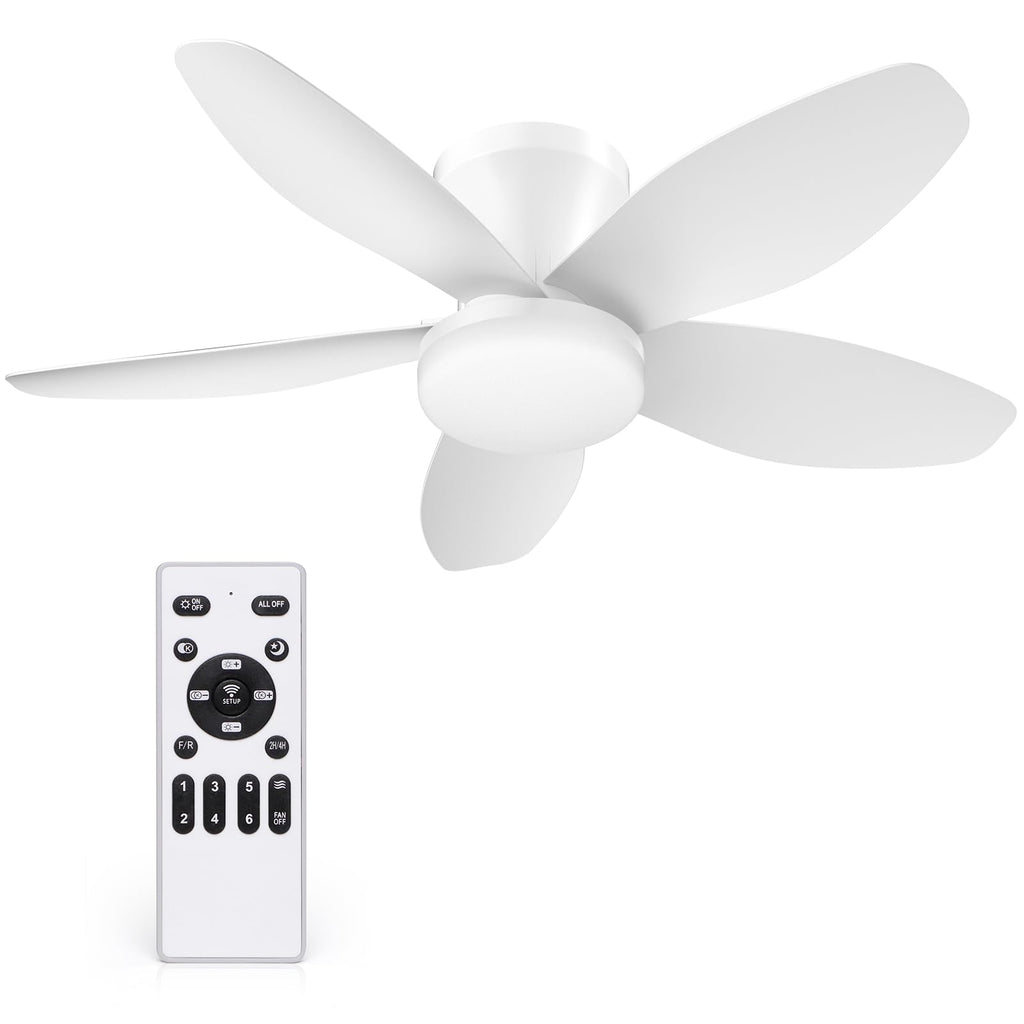 Orabriz 35 Inch Ceiling Fan with Lights and Remote Control,Quiet 6 Speeds Wind Modern Low Profile Fan Light with DC Reversible Motor, Dimmable Ceiling Fan for Bedroom Room Indoor/Outdoor Use, White
