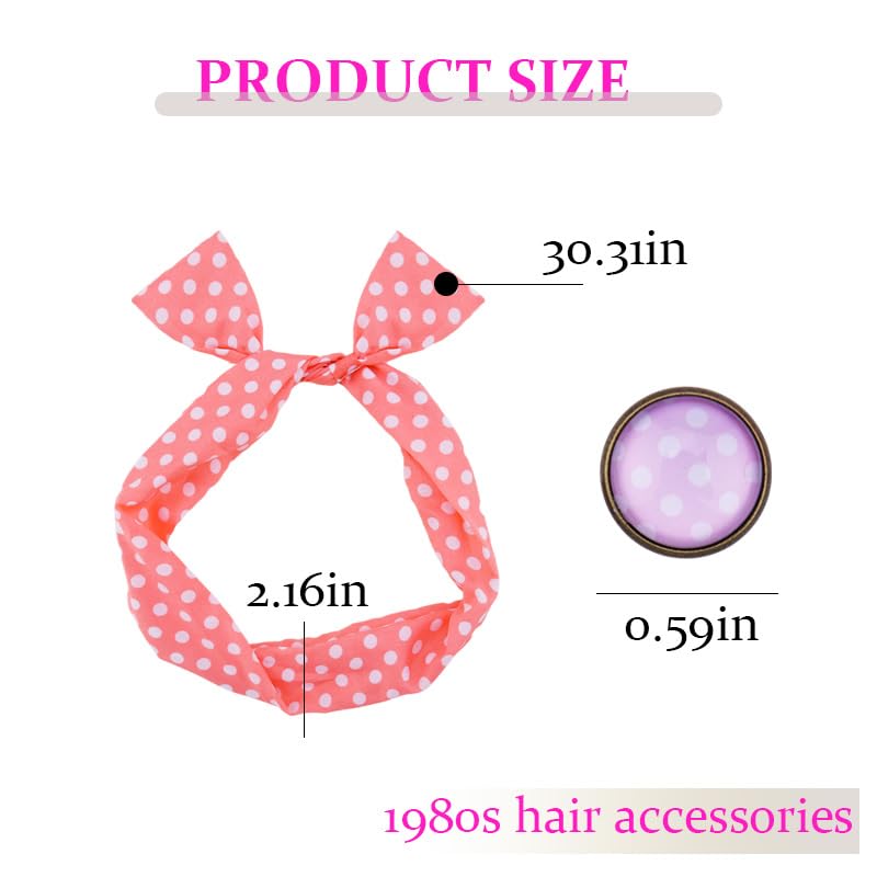 50s Pink Polka Dot Bow Headband and Retro Earrings Costume Set