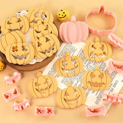 Lutoku Mini Pumpkin Cookie Cutter Set - 3D Halloween Raised Design Stamps