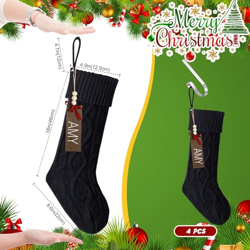 Knit Christmas Stocking Kit - Large Black Holiday Decor - 4 Sets