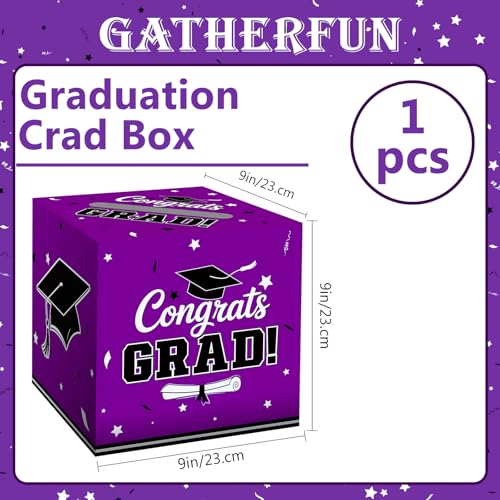 Graduation Card Box 2026 - Elegant Gift Holder, Purple, 9x9x9 in