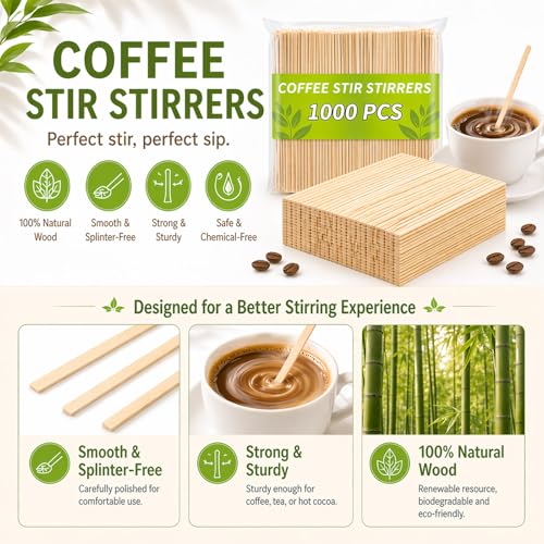 Lagincig 1000PCS Bamboo Coffee Stir Sticks - 5.5" Eco-Friendly Mixers
