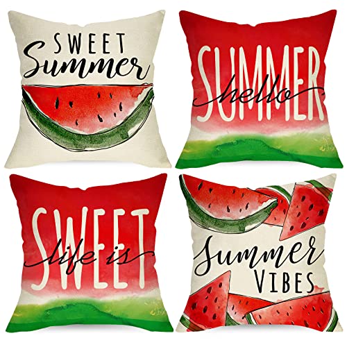 Summer Watermelon Throw Pillow Covers 20x20 Set of 4, Farmhouse Cushion Cases