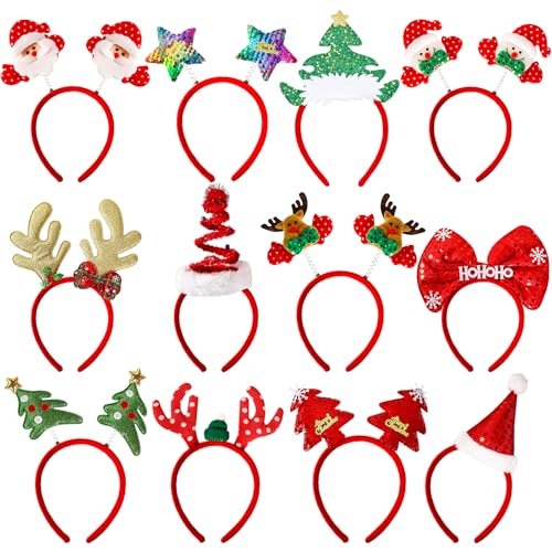 12 Pcs Christmas Headbands Assorted Festive Holiday Party & Photo Props