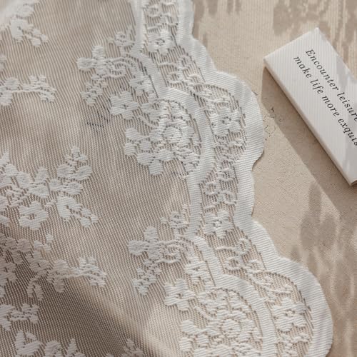 Rinwoc White Lace Semi-Sheer Valance Curtain 52" x 18" – Elegant Floral Tiers