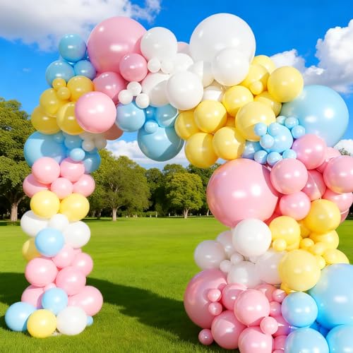 Pastel Balloon Arch Kit - 146 Pcs in Blue, Pink, Yellow & White