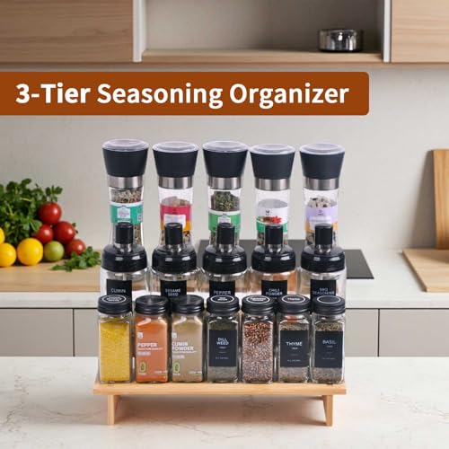 JinDoWin 3-Tier Bamboo Spice Rack Organizer for Cabinet, Small