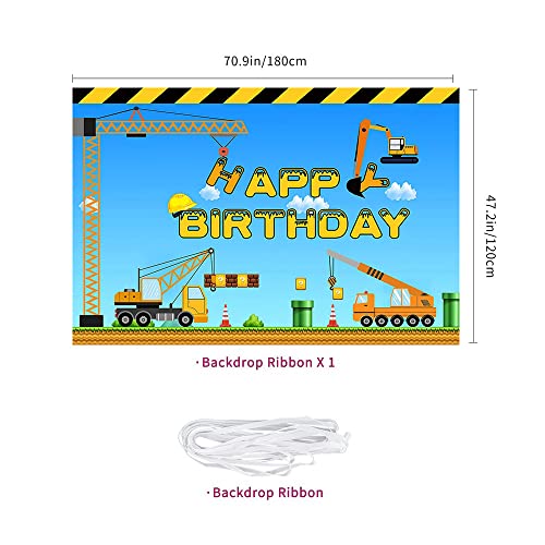 Construction Theme Birthday Backdrop for Kids - Dump Truck & Crane