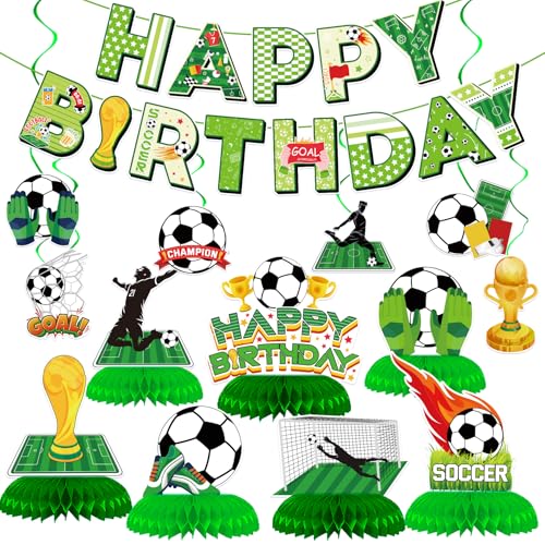 Soccer Birthday Party Decorations Set - Banner, Swirls & Centerpieces