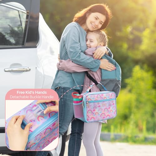 Bagseri Insulated Kids Lunch Bag - Leak-Proof Lunch Box for Girls, Pink Rainbow