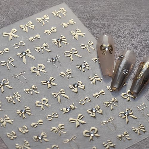 5D Embossed Gold Bow Nail Stickers Self-Adhesive Ribbon Decals