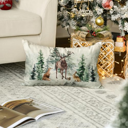 AVOIN colorlife Christmas Reindeer Throw Pillow Cover, 12 x 20 Inch Xmas