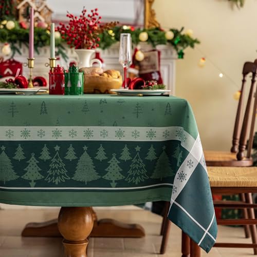 Green Christmas Tablecloth 60x90 Inches Rectangular Rustic Holiday Decor