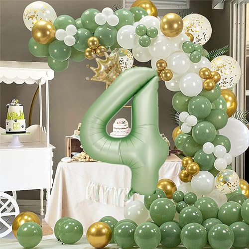 40 Inch Olive Green Number 4 Crown Balloon Set for 4th Birthday