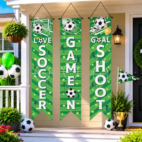Soccer Hanging Banners Porch Signs 3-Piece Football Party Decorations