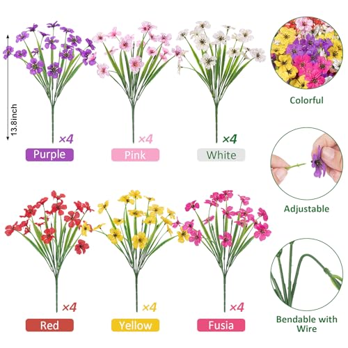 Roberly 24 Bundles of Multicolor Artificial Flowers for Outdoors