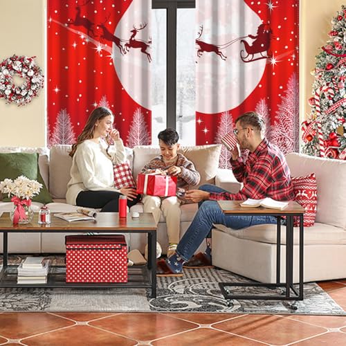 Christmas Blackout Curtains for Bedroom Living Room 84 Inch Length 2 Panels Set Red Reindeer