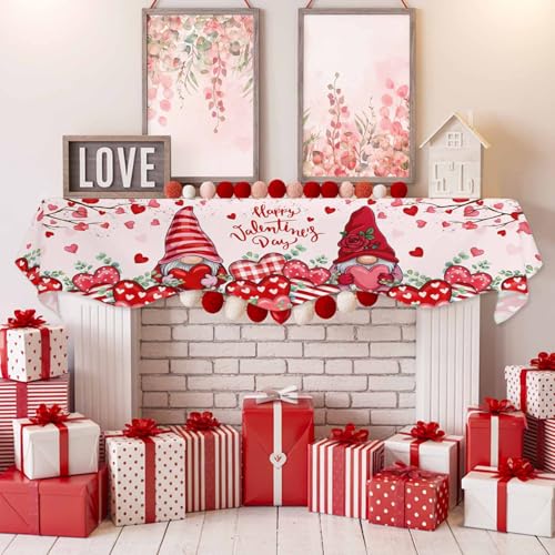 Valentine's Day Gnome Mantel Scarf 70x17in Fireplace Decor Runner
