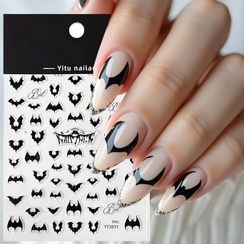 Black Bat Halloween Nail Stickers Self-Adhesive Gothic Nail Decals
