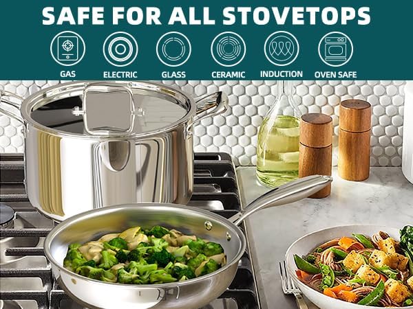 Umite Chef Stainless Steel Cookware Set - 14 Piece Induction-Ready, Heavy-Duty & Oven Safe | Professional Quality, PFOA-Free