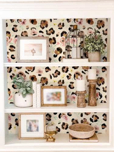 HAOKHOME Floral Leopard Shelf Liner - Peel and Stick Waterproof Vinyl Roll