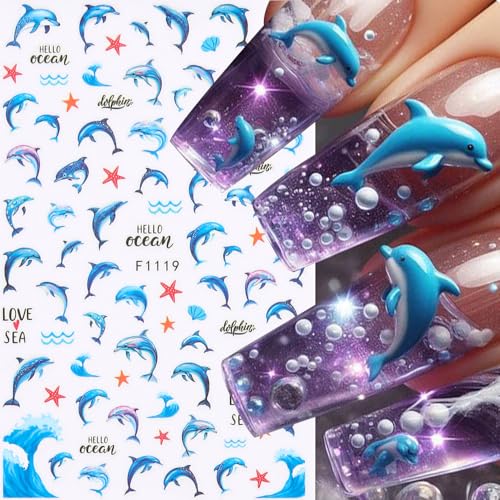 SIMAYKUWA Summer Ocean Nail Stickers Mermaid Dolphin Decals 4 Sheets