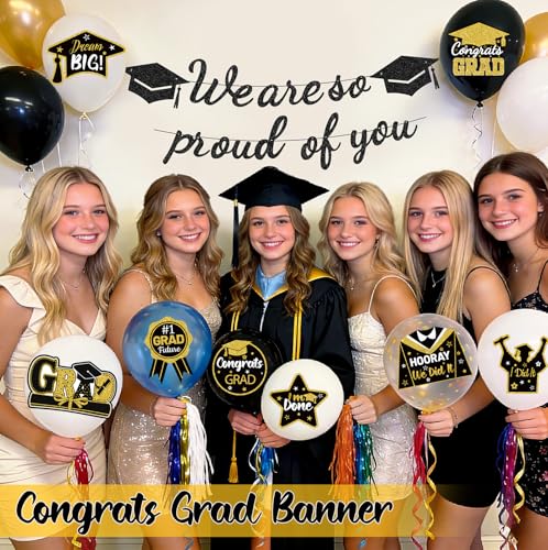 Class of 2026 Graduation Decorations Kit - Black & Gold Banner Set