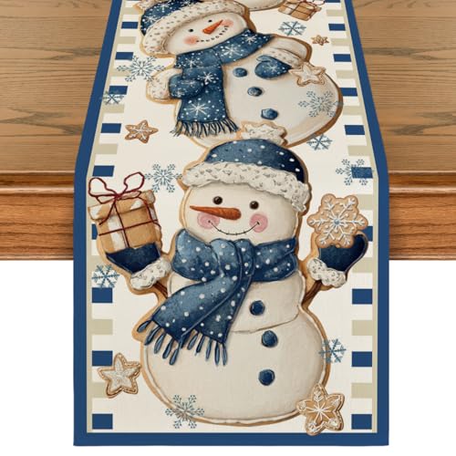 Snowman Gift Table Runner 13x90 Inch Winter Decor for Home & Party - Blue Variation