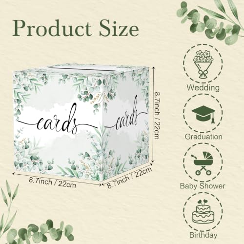 Watercolor Sage Greenery Wedding Card Box - 8.7x8.7x8.7 Inch Gift Card Holder for Parties & Celebrations