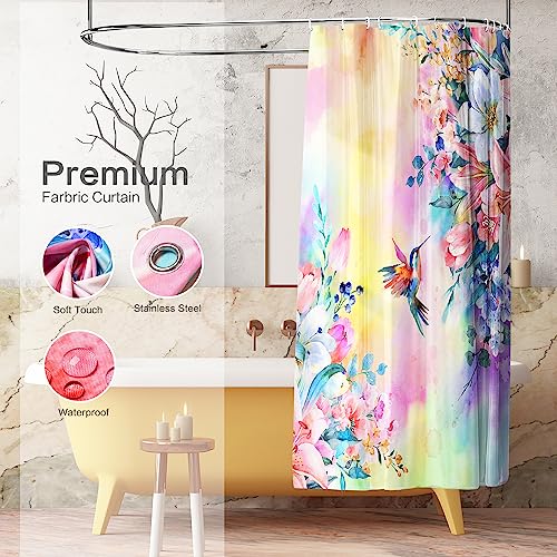 Vimorco Hummingbird Floral Shower Curtain - 72x72 Waterproof Fabric