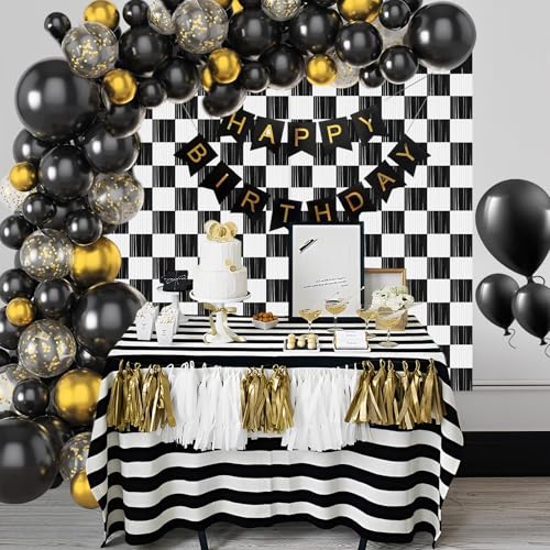 2PCS Racing Foil Fringe Curtains | 3.28x6.56 Ft Black & White Checkered Backdrop