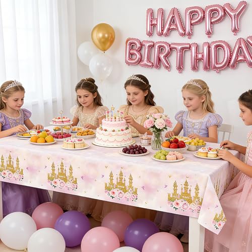 3 Pack Pink Princess Castle Tablecloths - 54x108 Inch Disposable