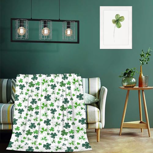 St. Patrick's Day Shamrock Throw Blanket - Cozy Green Flannel 40"x50"