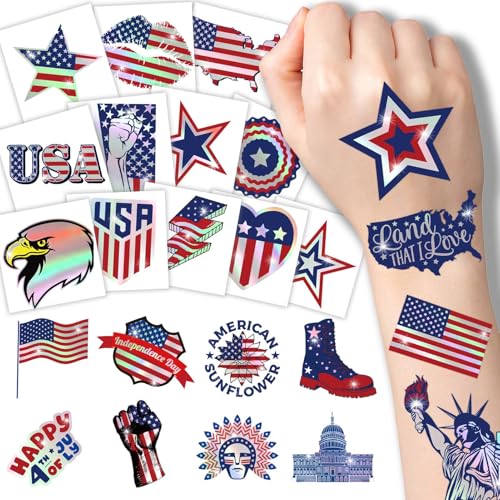 Winthrop 120 Pcs Fourth of July Temporary Tattoos Metallic Foil