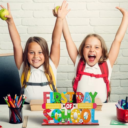 First Day of School Wooden Table Centerpiece - Classroom Desk Decor