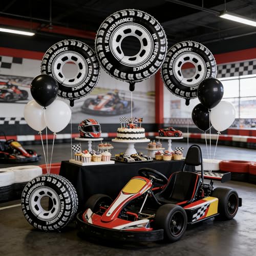 TUJKGBA 8 Pack 30 Inch Race Car Tire Balloons - Foil Balloons for Racing Theme Party, Birthday & Event Decorations (Variation: Wheel)