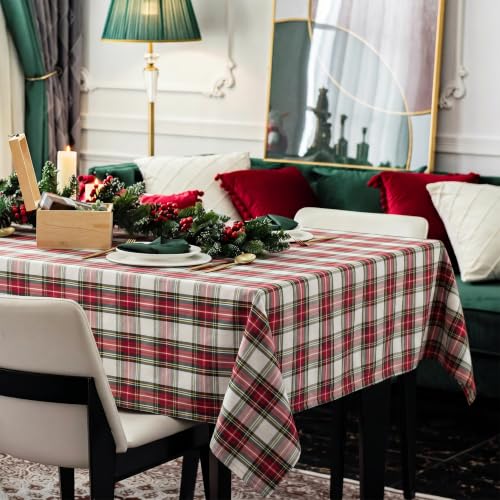 Waterproof Christmas Plaid Tablecloth 60x102 Inch - White, Rectangular